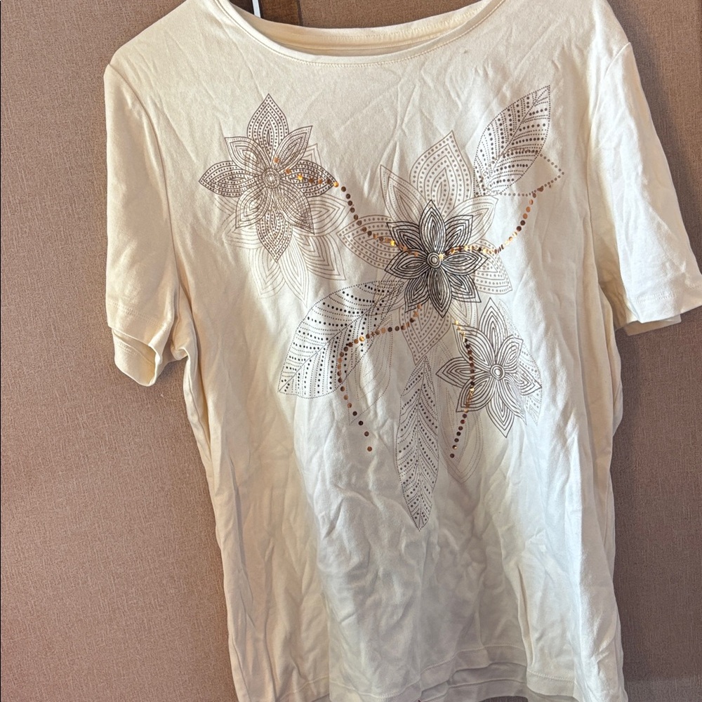 FINAL MARKDOWN White Stag Elegant Cream Floral Women's Top XL